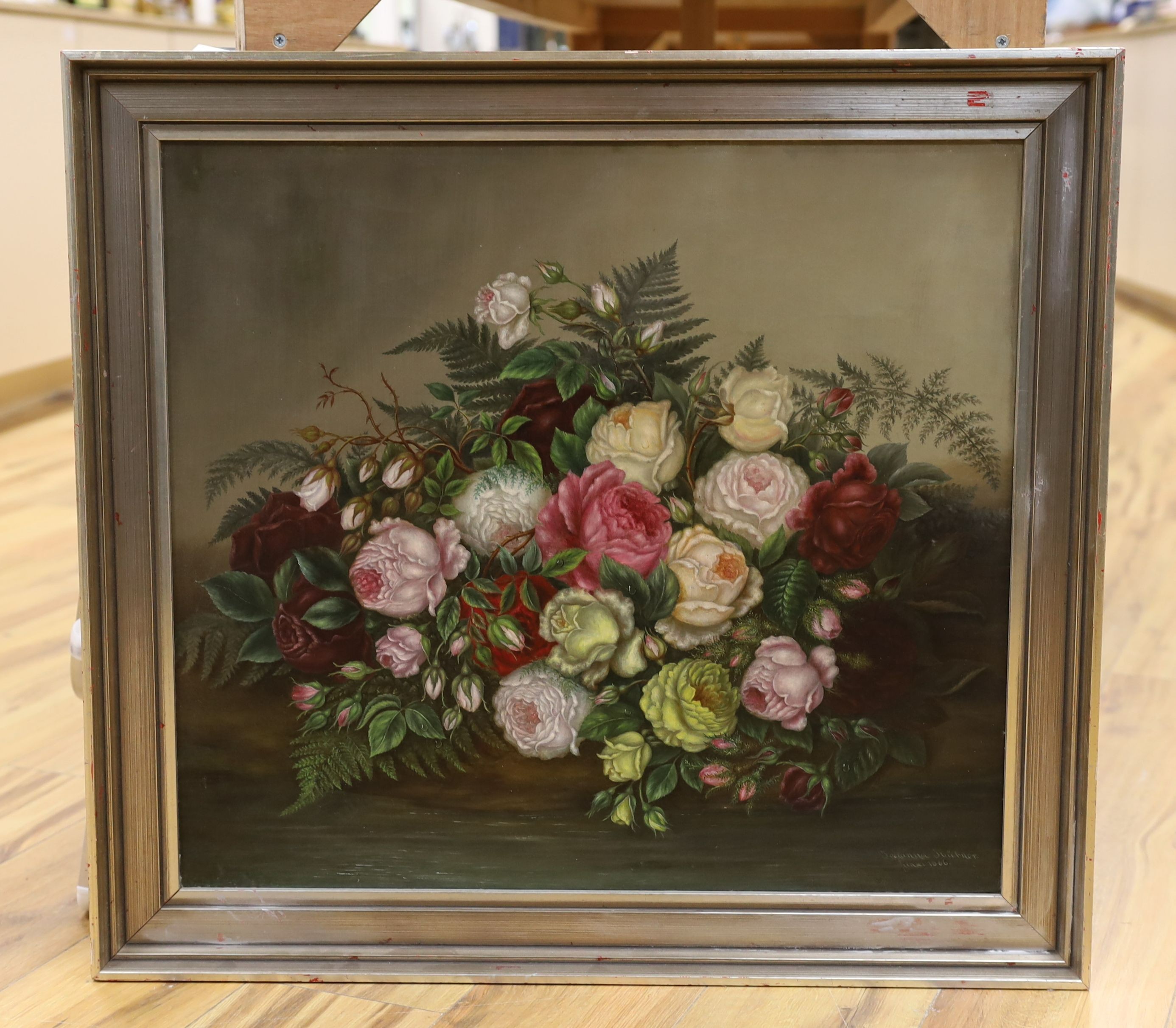 Johanna Hubner (19th century), oil on canvas, Still life of flowers, signed and dated 1886, 56 x 62cm